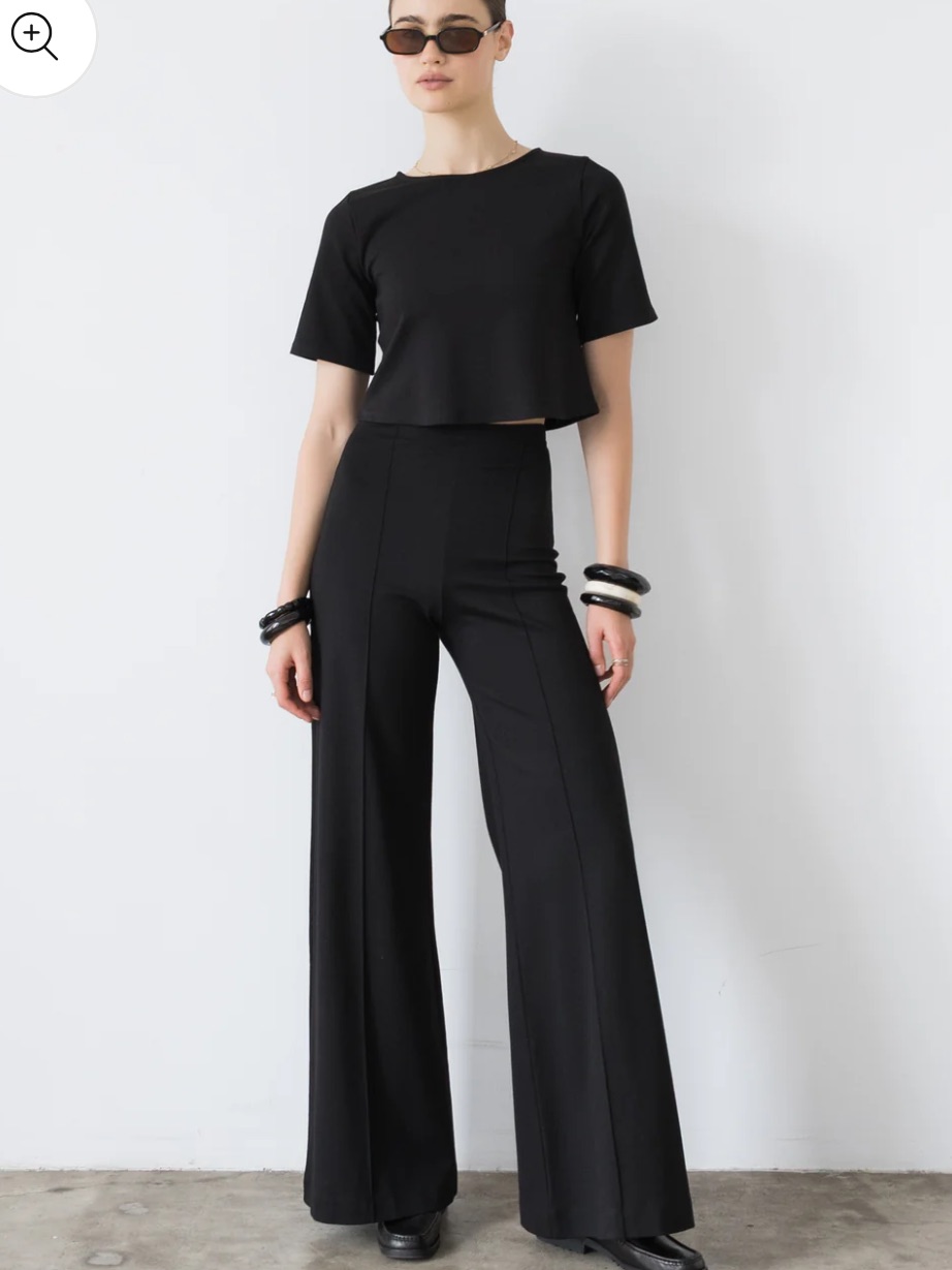 Ripley Rader Black Luxe Ponte Knit Front Seam Long Wide Leg Pants Nwt Sz 14-16
